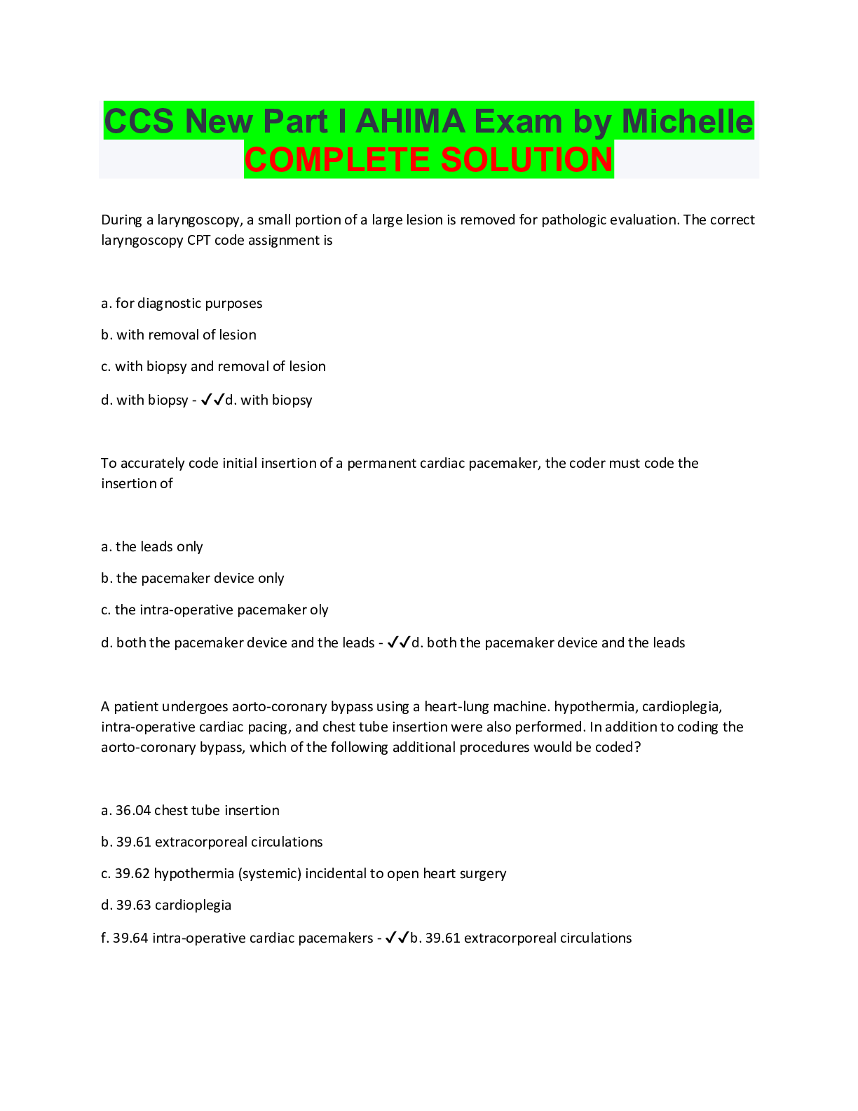 Preview image for CCS New Part I AHIMA Exam by Michelle COMPLETE SOLUTION